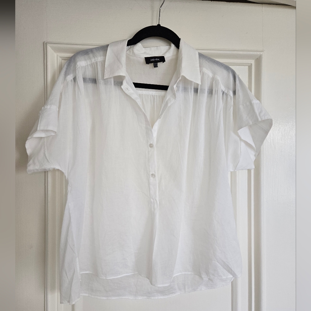 ME+EM short sleeve 1/2 button up lightweight blouse
